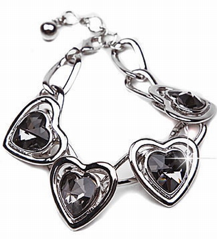 Armband hart 03129 | Armband met strass harten zwart/grijs