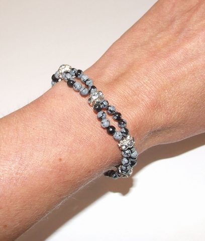 Armband snowflake 60010 | Armband edelstenen grijs/zwart