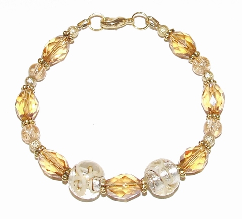 Armband goudkleurig 90775 | Armband glas/kristal/metaal
