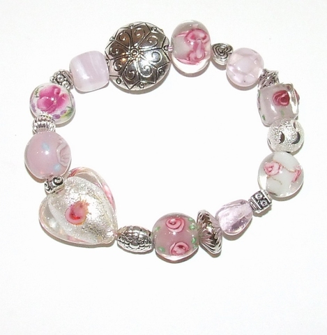 Armband roze 925 | Roze glaskralen armband